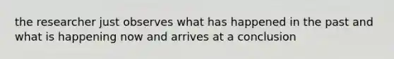 the researcher just observes what has happened in the past and what is happening now and arrives at a conclusion