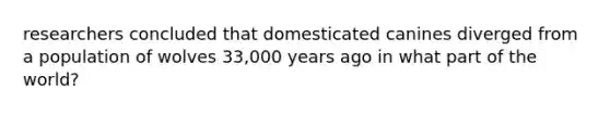 researchers concluded that domesticated canines diverged from a population of wolves 33,000 years ago in what part of the world?