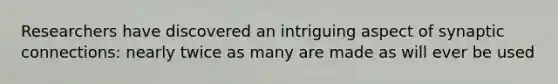 Researchers have discovered an intriguing aspect of synaptic connections: nearly twice as many are made as will ever be used