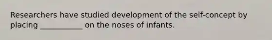 Researchers have studied development of the self-concept by placing ___________ on the noses of infants.