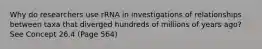 Why do researchers use rRNA in investigations of relationships between taxa that diverged hundreds of millions of years ago? See Concept 26.4 (Page 564)