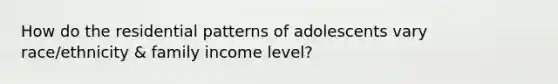 How do the residential patterns of adolescents vary race/ethnicity & family income level?