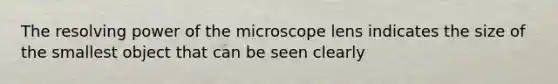 The resolving power of the microscope lens indicates the size of the smallest object that can be seen clearly