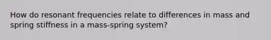 How do resonant frequencies relate to differences in mass and spring stiffness in a mass-spring system?