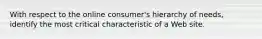 With respect to the online consumer's hierarchy of needs, identify the most critical characteristic of a Web site.