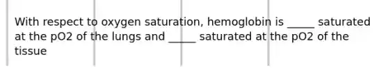 With respect to oxygen saturation, hemoglobin is _____ saturated at the pO2 of the lungs and _____ saturated at the pO2 of the tissue