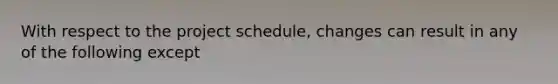 With respect to the project schedule, changes can result in any of the following except