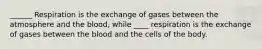 ______ Respiration is the exchange of gases between the atmosphere and the blood, while ____ respiration is the exchange of gases between the blood and the cells of the body.