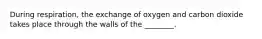 During respiration, the exchange of oxygen and carbon dioxide takes place through the walls of the ________.