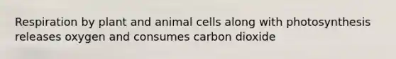 Respiration by plant and animal cells along with photosynthesis releases oxygen and consumes carbon dioxide