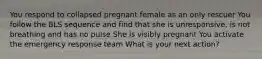 You respond to collapsed pregnant female as an only rescuer You follow the BLS sequence and find that she is unresponsive, is not breathing and has no pulse She is visibly pregnant You activate the emergency response team What is your next action?