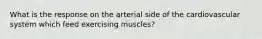 What is the response on the arterial side of the cardiovascular system which feed exercising muscles?