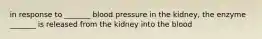 in response to _______ blood pressure in the kidney, the enzyme _______ is released from the kidney into the blood