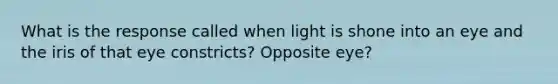 What is the response called when light is shone into an eye and the iris of that eye constricts? Opposite eye?