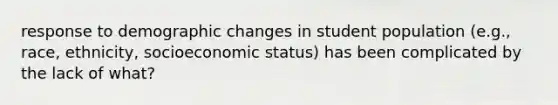 response to demographic changes in student population (e.g., race, ethnicity, socioeconomic status) has been complicated by the lack of what?