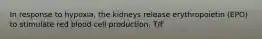 In response to hypoxia, the kidneys release erythropoietin (EPO) to stimulate red blood cell production. T/F