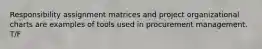 Responsibility assignment matrices and project organizational charts are examples of tools used in procurement management. T/F