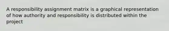 A responsibility assignment matrix is a graphical representation of how authority and responsibility is distributed within the project