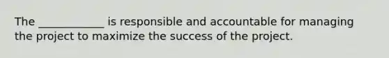 The ____________ is responsible and accountable for managing the project to maximize the success of the project.