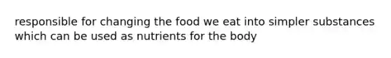 responsible for changing the food we eat into simpler substances which can be used as nutrients for the body