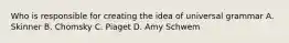 Who is responsible for creating the idea of universal grammar A. Skinner B. Chomsky C. Piaget D. Amy Schwem