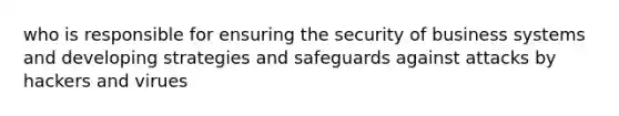 who is responsible for ensuring the security of business systems and developing strategies and safeguards against attacks by hackers and virues