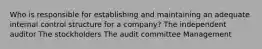 Who is responsible for establishing and maintaining an adequate internal control structure for a company? The independent auditor The stockholders The audit committee Management