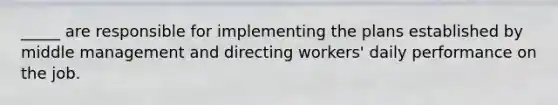 _____ are responsible for implementing the plans established by middle management and directing workers' daily performance on the job.