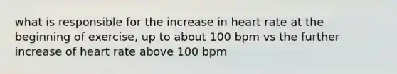 what is responsible for the increase in heart rate at the beginning of exercise, up to about 100 bpm vs the further increase of heart rate above 100 bpm