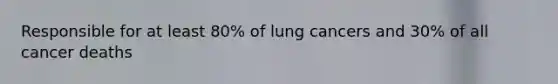 Responsible for at least 80% of lung cancers and 30% of all cancer deaths