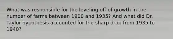 What was responsible for the leveling off of growth in the number of farms between 1900 and 1935? And what did Dr. Taylor hypothesis accounted for the sharp drop from 1935 to 1940?