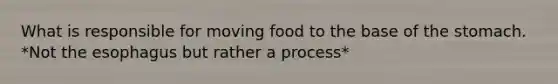 What is responsible for moving food to the base of the stomach. *Not the esophagus but rather a process*