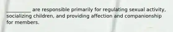 __________ are responsible primarily for regulating sexual activity, socializing children, and providing affection and companionship for members.​