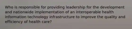 Who is responsible for providing leadership for the development and nationwide implementation of an interoperable health information technology infrastructure to improve the quality and efficiency of health care?