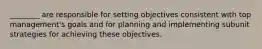 ________ are responsible for setting objectives consistent with top management's goals and for planning and implementing subunit strategies for achieving these objectives.