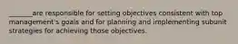 _______are responsible for setting objectives consistent with top management's goals and for planning and implementing subunit strategies for achieving those objectives.