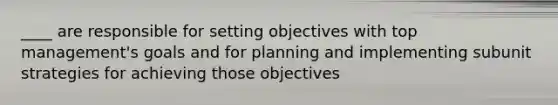 ____ are responsible for setting objectives with top management's goals and for planning and implementing subunit strategies for achieving those objectives