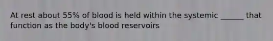 At rest about 55% of blood is held within the systemic ______ that function as the body's blood reservoirs