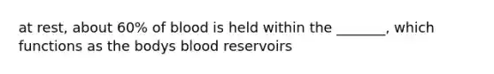 at rest, about 60% of blood is held within the _______, which functions as the bodys blood reservoirs