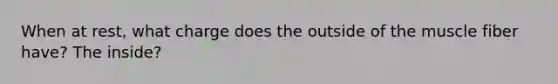 When at rest, what charge does the outside of the muscle fiber have? The inside?