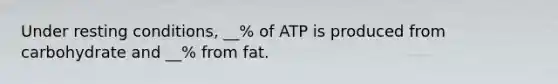 Under resting conditions, __% of ATP is produced from carbohydrate and __% from fat.