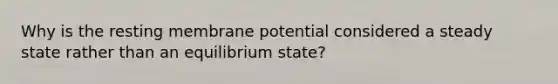 Why is the resting membrane potential considered a steady state rather than an equilibrium state?