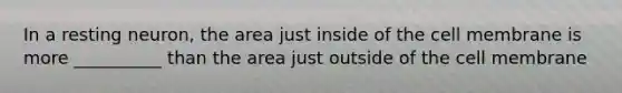 In a resting neuron, the area just inside of the cell membrane is more __________ than the area just outside of the cell membrane