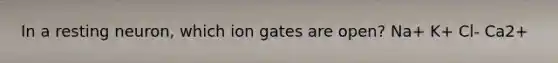 In a resting neuron, which ion gates are open? Na+ K+ Cl- Ca2+