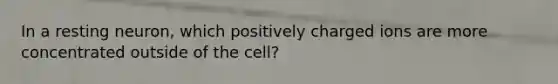 In a resting neuron, which positively charged ions are more concentrated outside of the cell?