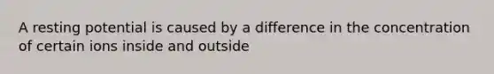 A resting potential is caused by a difference in the concentration of certain ions inside and outside