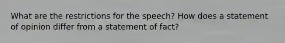 What are the restrictions for the speech? How does a statement of opinion differ from a statement of fact?