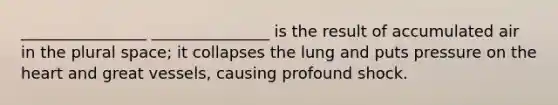 ________________ _______________ is the result of accumulated air in the plural space; it collapses the lung and puts pressure on the heart and great vessels, causing profound shock.