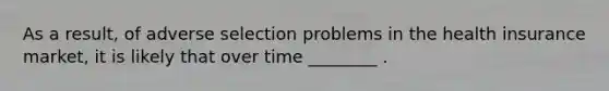 As a result, of adverse selection problems in the health insurance market, it is likely that over time ________ .