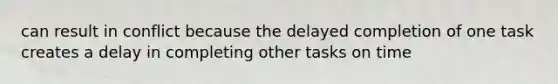 can result in conflict because the delayed completion of one task creates a delay in completing other tasks on time